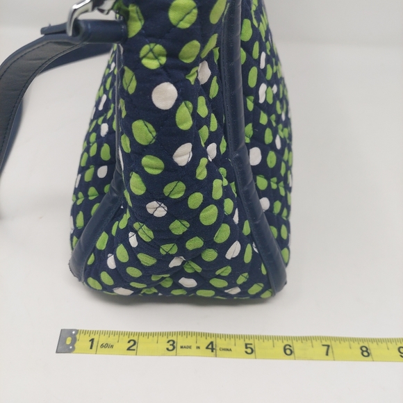 Vera Bradley Lucky Dots Trapeze Tote Navy Blue With Green White Polka Dots - Picture 10 of 12